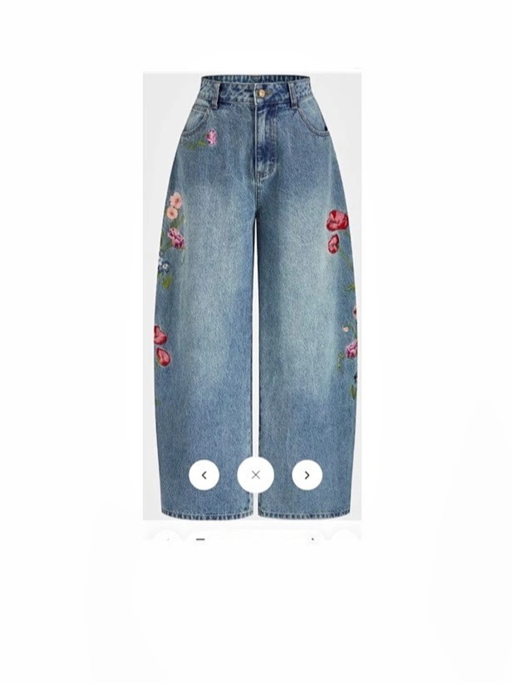 NWT Floral Embroidered Wide Leg High Rise Denim Jeans Size XL